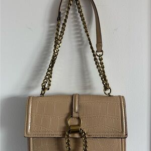 Zara Beige Croc-Embossed Chain Crossbody Bag
